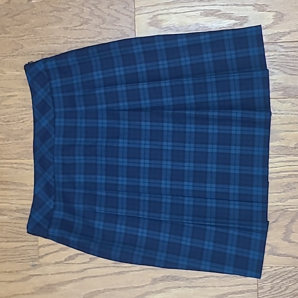 Brooks Brothers 346 Blue Plaid Wool lined Skirt Size 12 petite - Picture 1 of 7